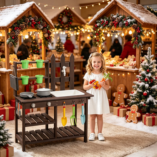 Outdoor wooden kitchen playset - wooden,